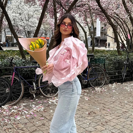 Saga Ruffled Top In Pink - side shot on model outdoors - Miss Mosa By Akanksha