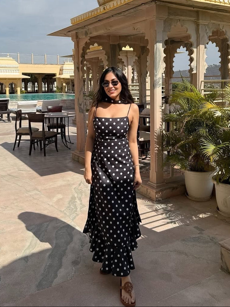 Sakura Polka Maxi Dress With Scarf