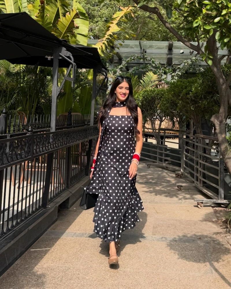 Sakura Polka Maxi Dress With Scarf