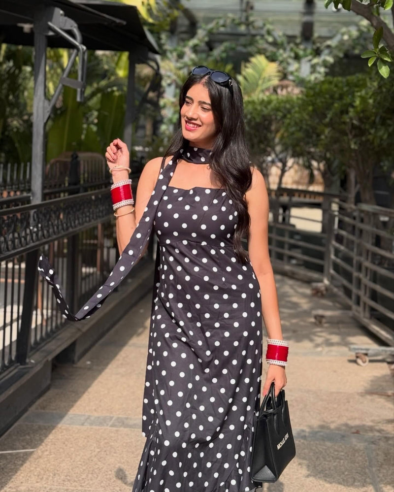 Sakura Polka Maxi Dress With Scarf