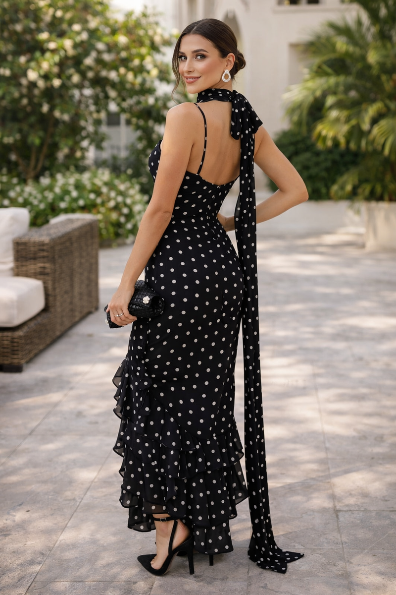 Sakura Polka Maxi Dress With Scarf