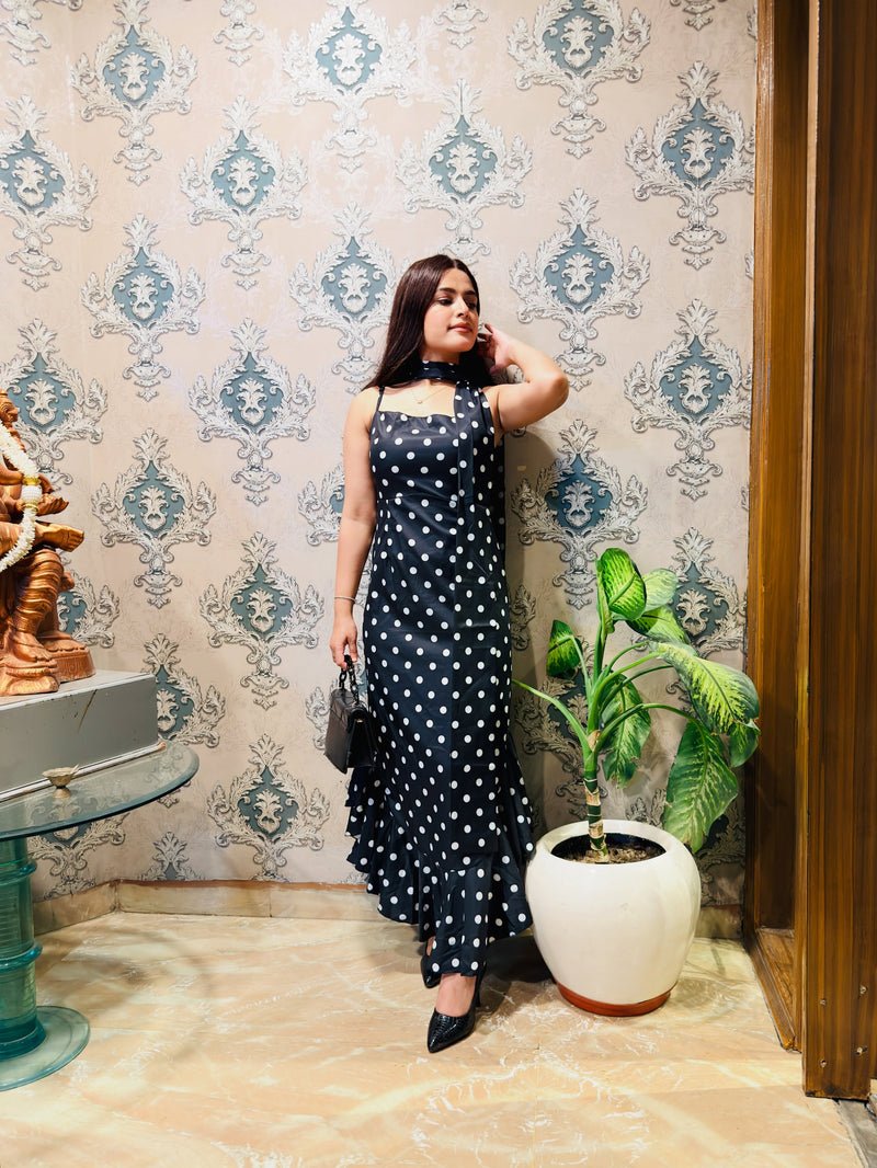 Sakura Polka Maxi Dress With Scarf