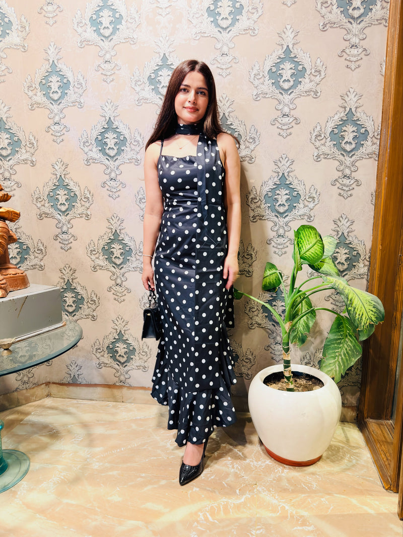 Sakura Polka Maxi Dress With Scarf