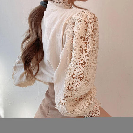 Sale Luxury Lace Blouse - front shot on model, white - Miss Mosa By Akanksha