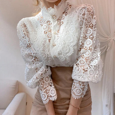 Sale Luxury Lace Blouse - back shot on model, beige - Miss Mosa By Akanksha