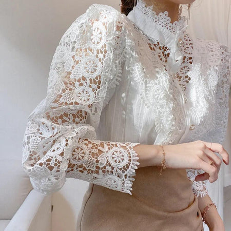 Sale Luxury Lace Blouse - side shot on model, white - Miss Mosa By Akanksha