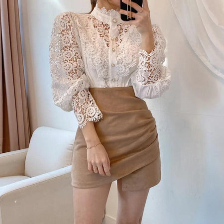 Sale Luxury Lace Blouse - front shot on model, white - Miss Mosa By Akanksha