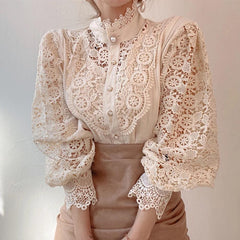 Sale Luxury Lace Blouse - front shot on model, beige - Miss Mosa By Akanksha