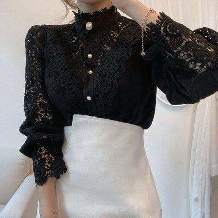 Sale Luxury Lace Blouse - front shot on model, black - Miss Mosa By Akanksha