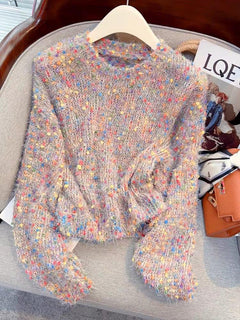 Salerma Mohair Knit Sweater - front shot on hanger, multicolour - Miss Mosa By Akanksha