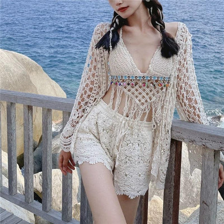 Sally 3 Piece Coord Set In Beige - front shot on model, beige - Miss Mosa By Akanksha