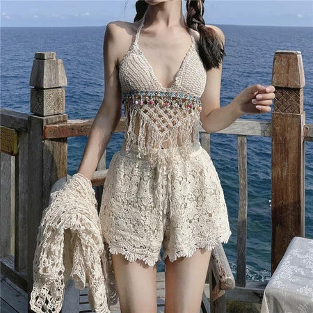 Sally 3 Piece Coord Set In Beige - front shot on model, beige - Miss Mosa By Akanksha