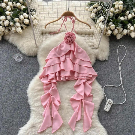 Sally Premium Rosette Blouse - styled flat-lay shot, pink - Miss Mosa By Akanksha