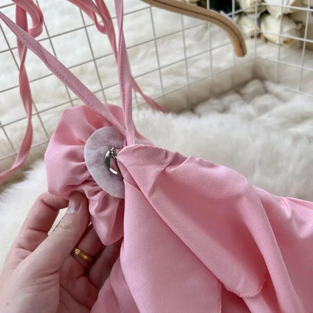 Sally Premium Rosette Blouse - close-up of rosette and clasp, pink - Miss Mosa By Akanksha