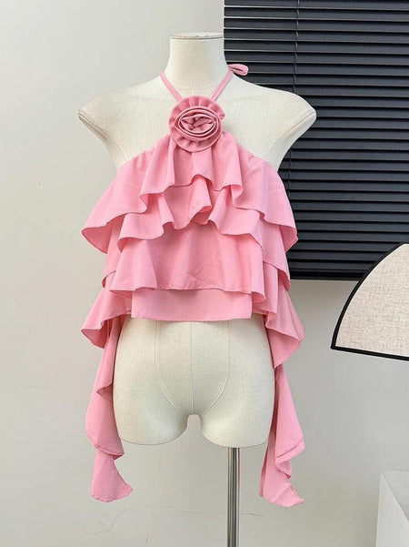 Sally Premium Rosette Blouse - front shot on mannequin, pink - Miss Mosa By Akanksha