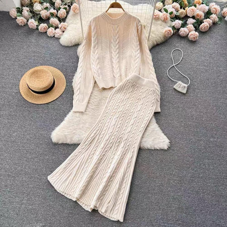 Salma Knitted Woolen Coord Set - styled flat-lay shot, cream - Miss Mosa By Akanksha