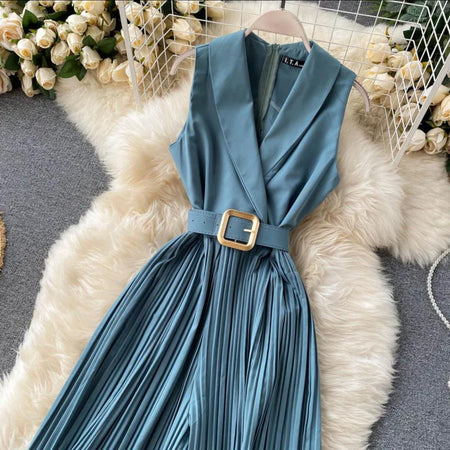 Salogan Formal Jumpsuit - close-up flat-lay shot of the belted bodice, teal blue - Miss Mosa By Akanksha