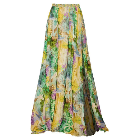 Salome Cutout Swimsuit With Skirt - flat-lay shot, green and yellow floral print - Miss Mosa By Akanksha