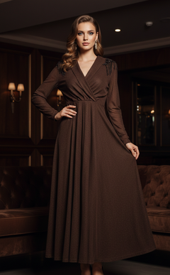 Salome Embellished Maxi Dress - full-length front shot, chocolate brown - Miss Mosa By Akanksha