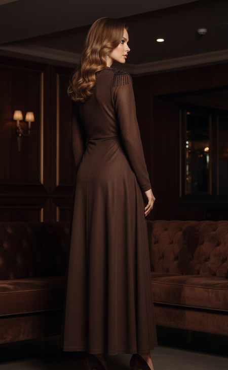 Salome Embellished Maxi Dress - full-length back shot, chocolate brown - Miss Mosa By Akanksha