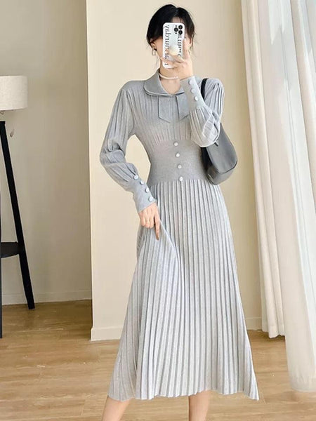 Salsburg Woolen Bodycon Dress - full-length shot on model, grey - Miss Mosa By Akanksha