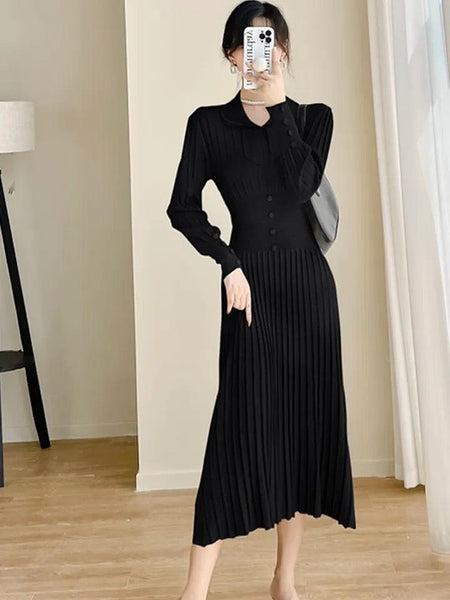 Salsburg Woolen Bodycon Dress - full-length shot on model, black - Miss Mosa By Akanksha