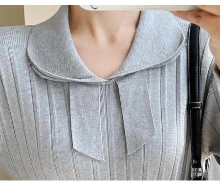 Salsburg Woolen Bodycon Dress - close-up of collar, grey - Miss Mosa By Akanksha