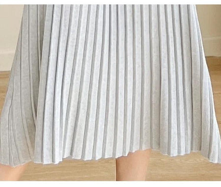 Salsburg Woolen Bodycon Dress - close-up of pleated skirt, grey - Miss Mosa By Akanksha