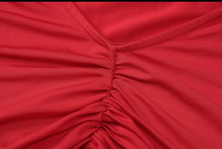 Salvia Ruffled Maxi Dress With Scarf - close-up of ruched waist detail, red - Miss Mosa By Akanksha