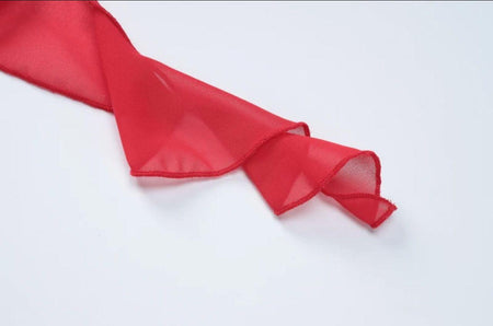 Salvia Ruffled Maxi Dress With Scarf - close-up of sheer scarf detail, red - Miss Mosa By Akanksha