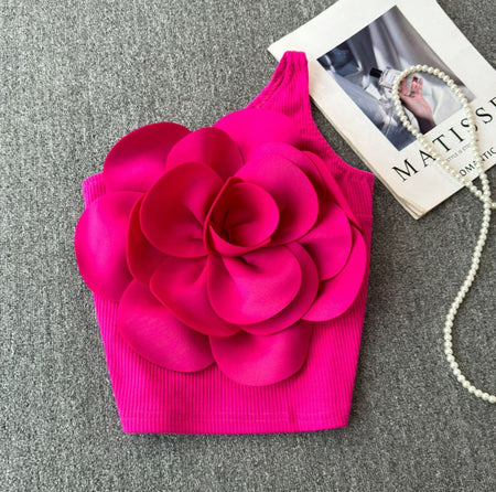 Saly Rosette Oneshoulder Top - front flat-lay product shot, hot pink - Miss Mosa By Akanksha