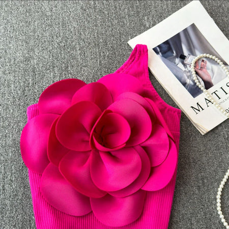 Saly Rosette Oneshoulder Top - front flat-lay product shot, hot pink - Miss Mosa By Akanksha