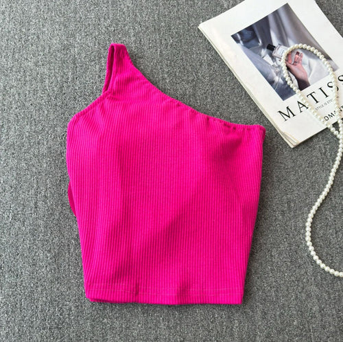 Saly Rosette Oneshoulder Top In Pink