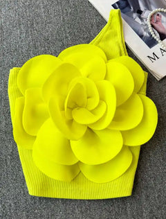Saly Rosette Oneshoulder Top - front flat-lay product shot, yellow - Miss Mosa By Akanksha