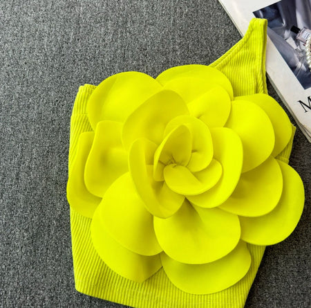 Saly Rosette Oneshoulder Top - front flat-lay product shot, yellow - Miss Mosa By Akanksha