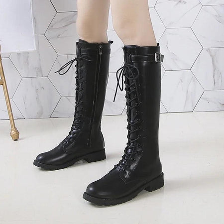 Samai Laceup Platform Boots In Black - front shot on model, black - Miss Mosa By Akanksha