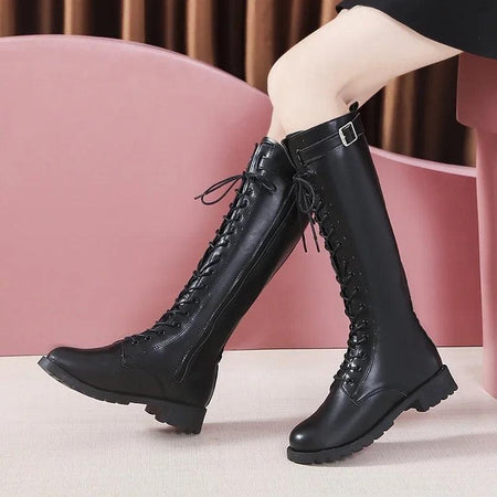 Samai Laceup Platform Boots In Black - front shot on model, black - Miss Mosa By Akanksha