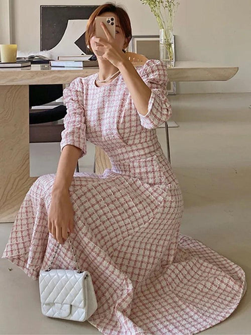Samaica Elegant Tweed Dress In Pink