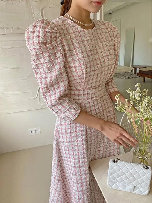 Samaica Elegant Tweed Dress In Pink