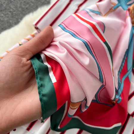 Samaika Luxe Scarf Summer Dress - close-up of scarf panel, pink - Miss Mosa By Akanksha