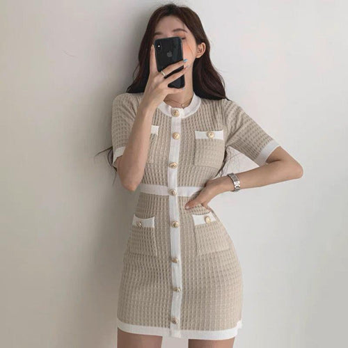 Sanya bodycon Knitted Mini Dress In Beige