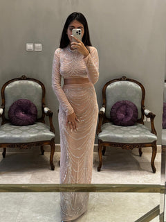 Sara Luxe Party 2 Piece Set - full-length shot on model, nude - Miss Mosa By Akanksha