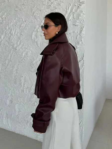 Sara Premium Leather Jacket in Burgundy - back shot on model - Miss Mosa By Akanksha