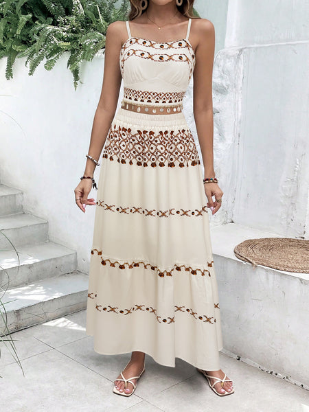 Sarah Printed Coord Skirt Set - full-length shot, cream with brown print - Miss Mosa By Akanksha