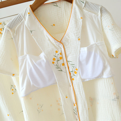 Sarena Floral Cotton Padded Nightsuit In Off-White
