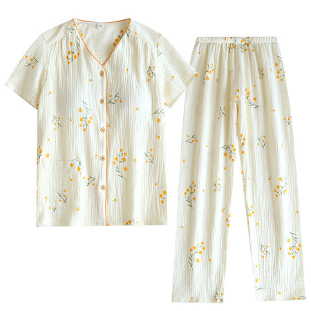 Sarena Floral Cotton Padded Nightsuit In Off-White - flat-lay product shot of shirt and trousers - Miss Mosa By Akanksha