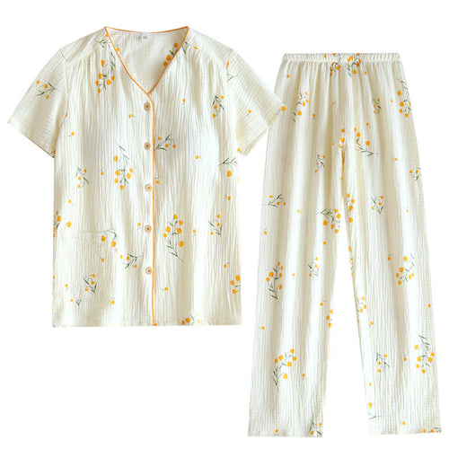 Sarena Floral Cotton Padded Nightsuit In Off-White