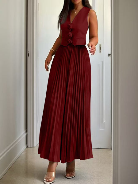 Sarine Luxe Vest Suit With Skirt In Maroon - front shot on model - Miss Mosa By Akanksha