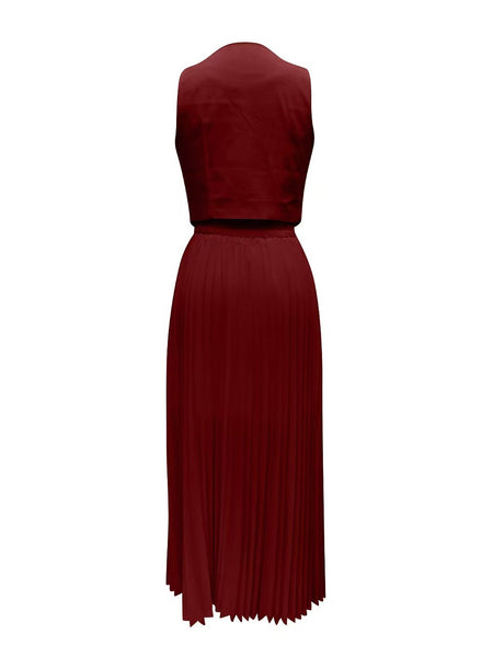 Sarine Luxe Vest Suit With Skirt In Maroon - back flat-lay product shot of vest and skirt - Miss Mosa By Akanksha