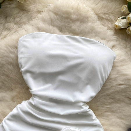 Sas bodycon rosette dress in white - close-up of bodice, white - Miss Mosa By Akanksha